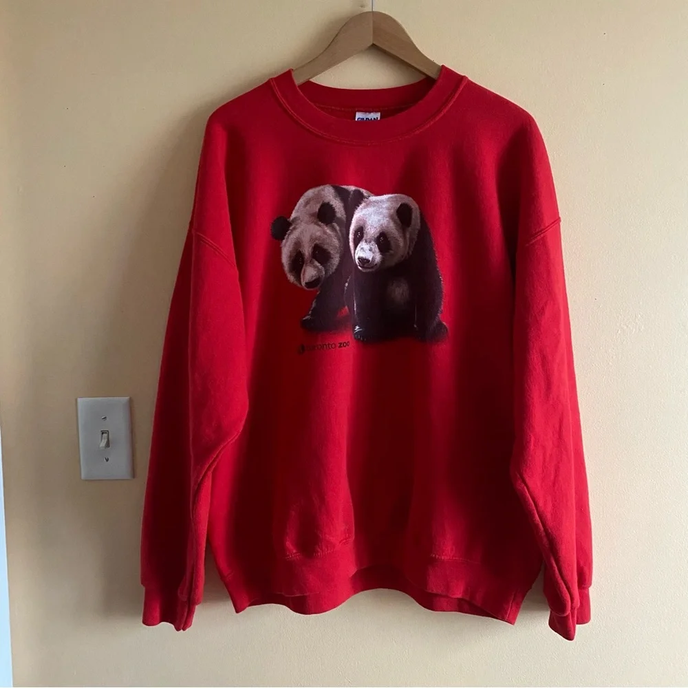 Gilden Toronto Zoo Panda Sweatshirt Adult XL Red Fandom Kawaii Animal Print - Picture 2 of 15